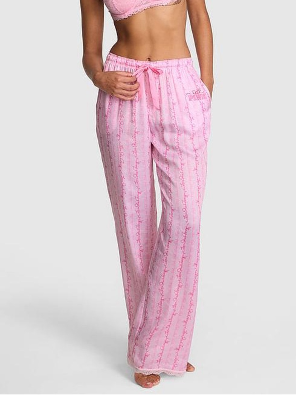 Victoria's Secret PINK x LoveShackFancy XXL Printed Pink Pajama Pants Lace Bows